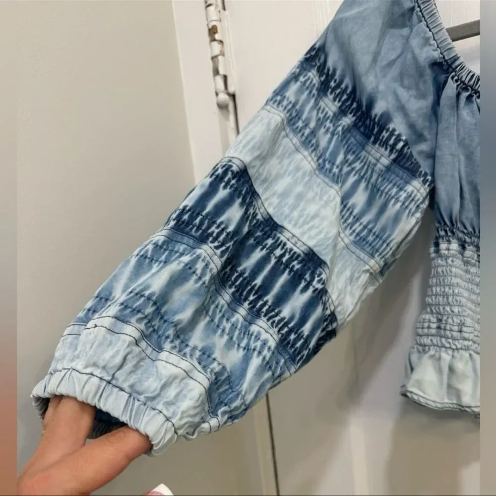 Anthropologie Pilcro Smocked Peasant Top – Blue/White Tie-Dye – Size Small - Picture 6 of 8